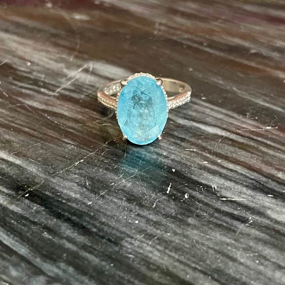 925 Sterling Silver Blue Topaz CZ Cocktail Statement Ring NWOT - Picture 5 of 10